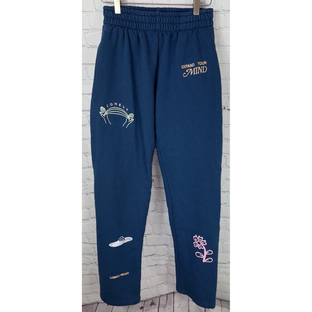 LONELY GHOST Women’s Small Heavy Weight Sweatpants Teal Be Where Your Feet Are